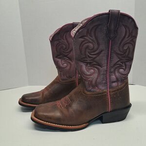 Dan Post DPC3947 Girls Size US 5D Western Boots Brown Purple Majesty Leather